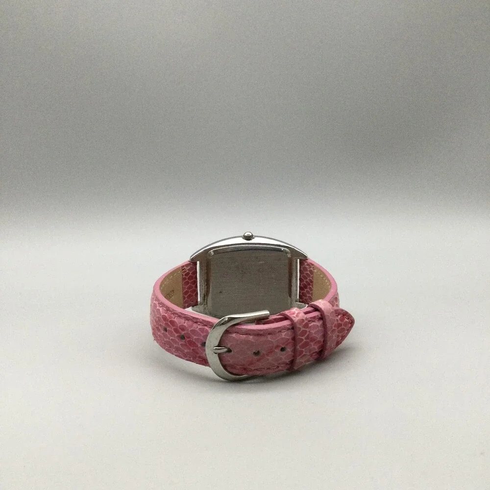 Gossip Womens Watch 31mm Silver Tone White Dial Pink Leather Tonneau New Battery